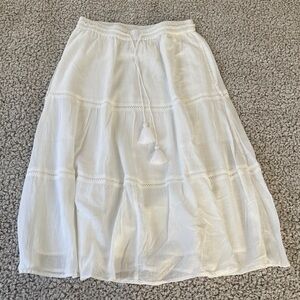 Talbots Petite White A-Line Midi Skirt with Tassel Accents